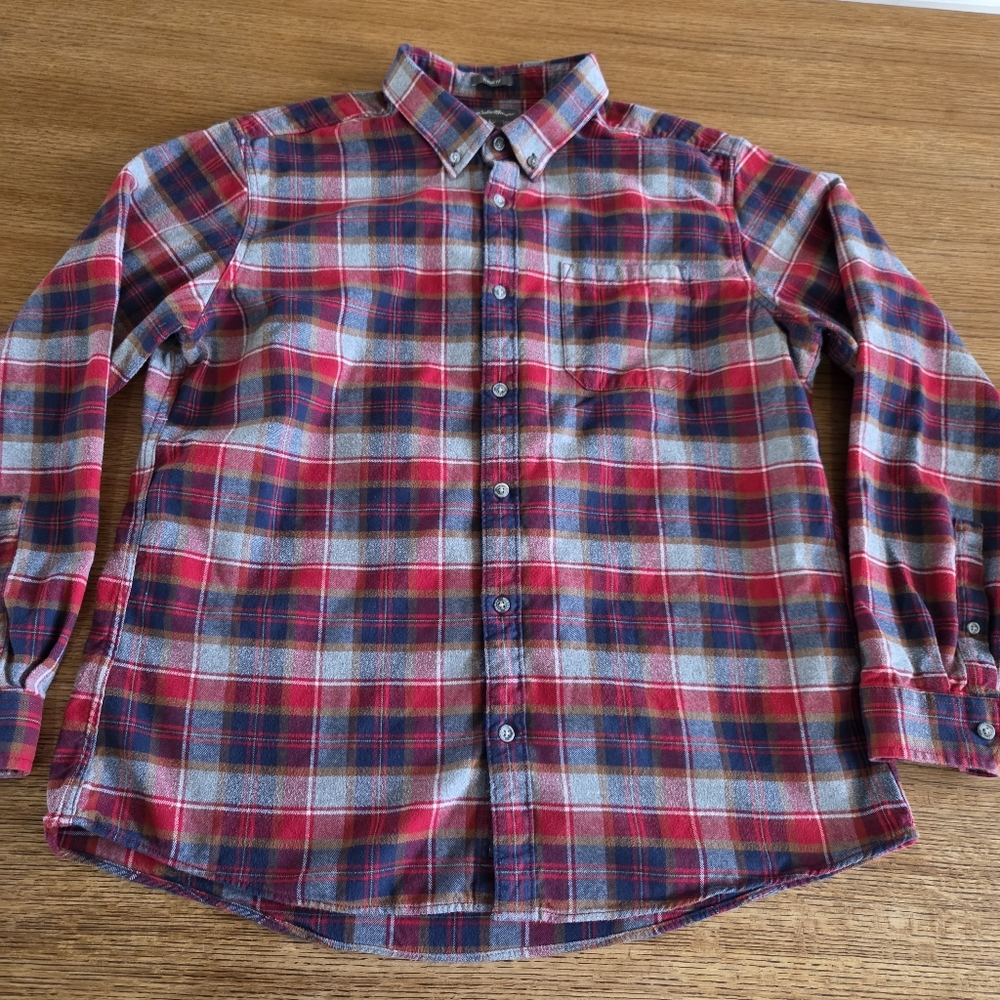 Eddie Bauer Men's Heavy Weight 100% Cotton Flannel Shirt Relaxed Fit Size XL